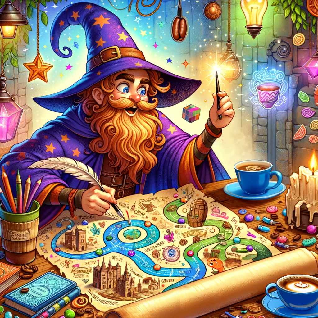 coffee wizard creating a scavenger hunt map game