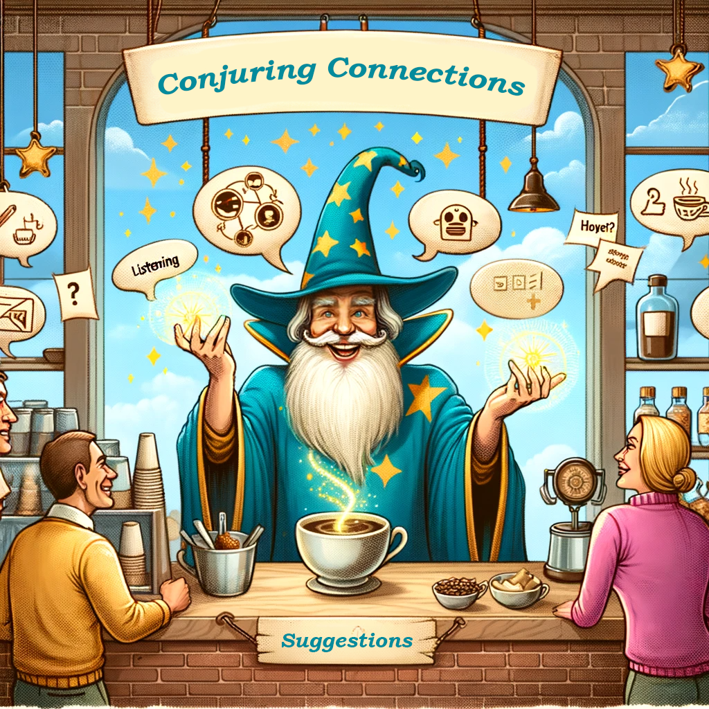 coffee shop wizard conjuring connections with customers