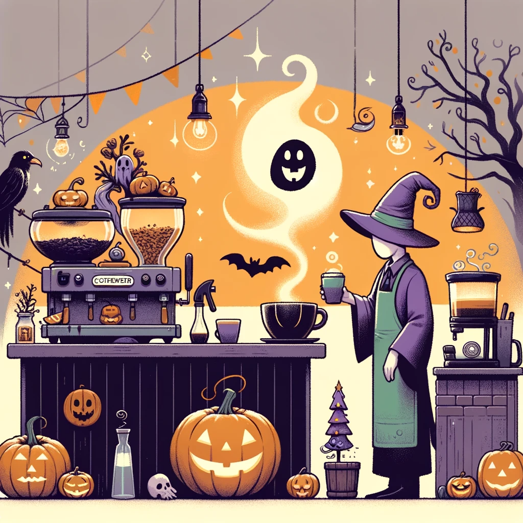 halloween coffee barista witch brewing coffee marketing